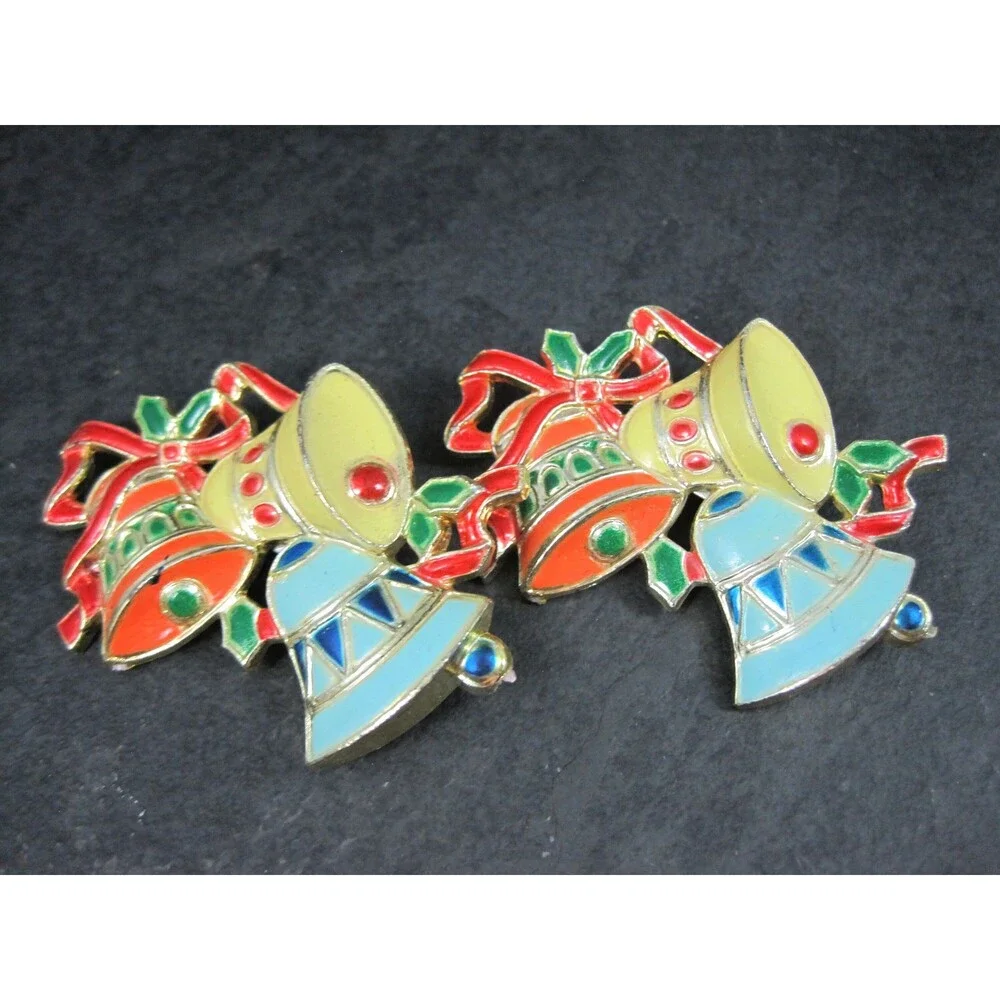 Vintage Christmas Bell Brooches Lot of 2 Hong Kong